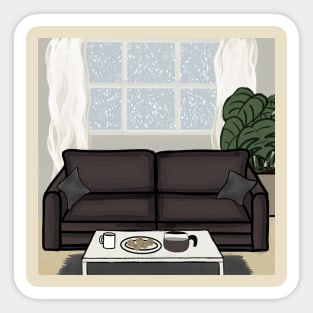 Living room in a snowy day Sticker